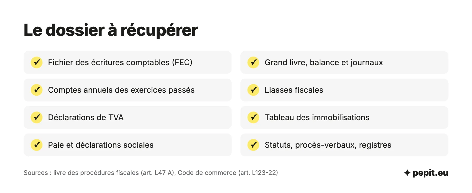 Changer de comptable : documents à récupérer, FEC, grand livre, balance, comptes annuels, liasses fiscales, TVA, immobilisations, paie et dossier juridique.